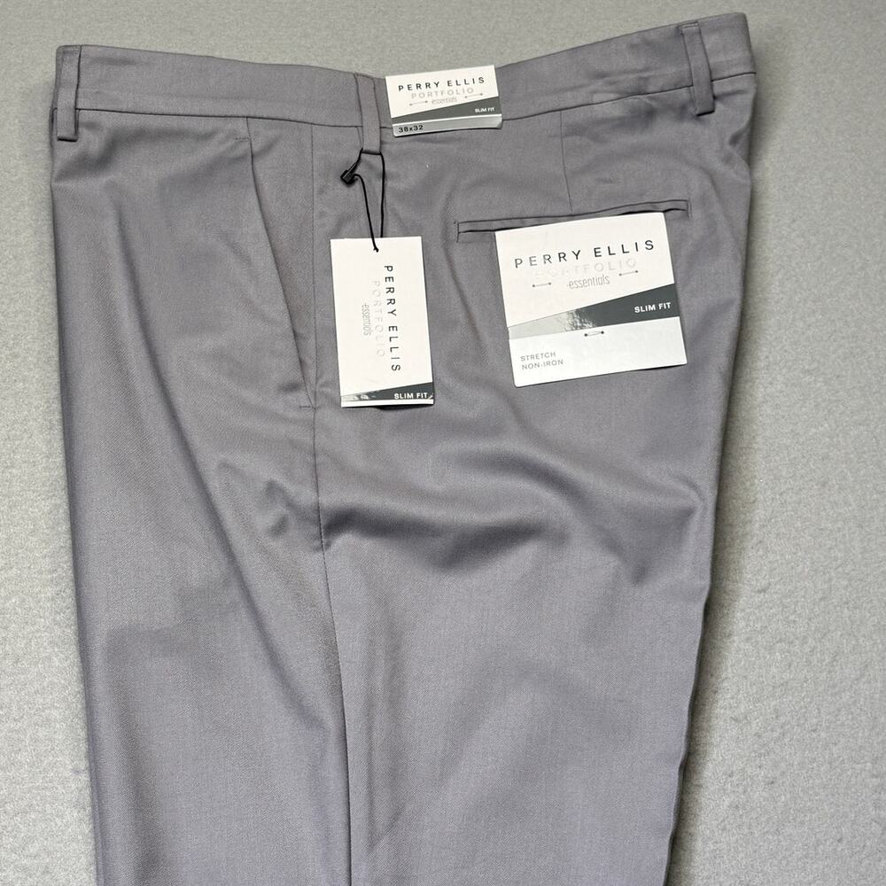 Perry Ellis Portfolio Men's Slim-Fit Stretch Pants Chiseled Stone 38x32 $95